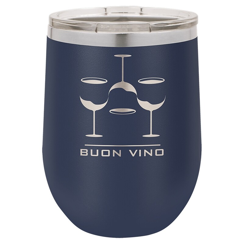 Beverage Tumblers - 12oz  Navy Blue Stemless Wine Tumbler with Lid