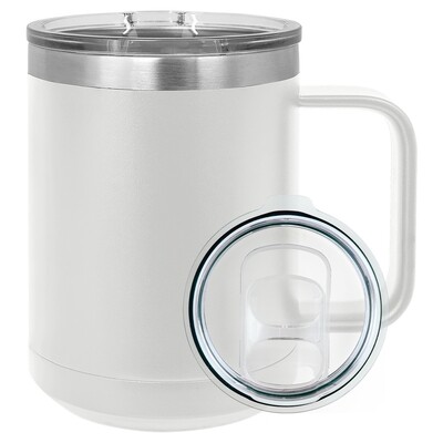 Beverage Tumblers - 15oz  White Coffee Tumbler with Sliding Lid