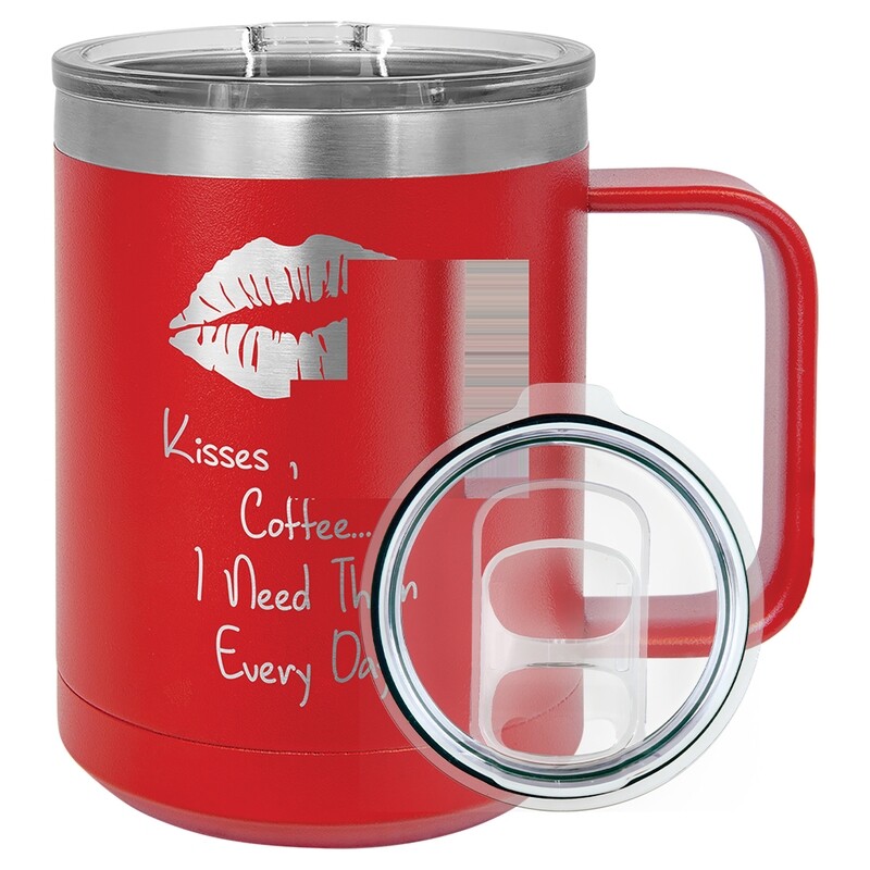 Beverage Tumblers - 15oz  Red Coffee Tumbler with Sliding Lid