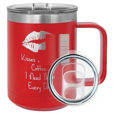 Beverage Tumblers - 15oz  Red Coffee Tumbler with Sliding Lid