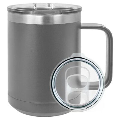 Beverage Tumblers - 15oz  Gray Coffee Tumbler with Sliding Lid
