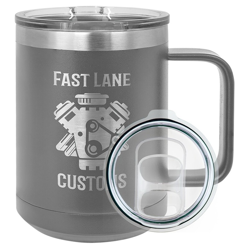 Beverage Tumblers - 15oz  Gray Coffee Tumbler with Sliding Lid