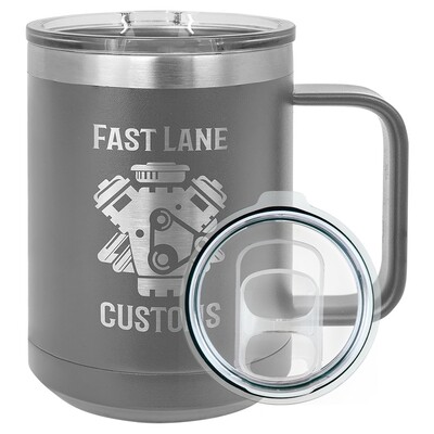 Beverage Tumblers - 15oz  Gray Coffee Tumbler with Sliding Lid