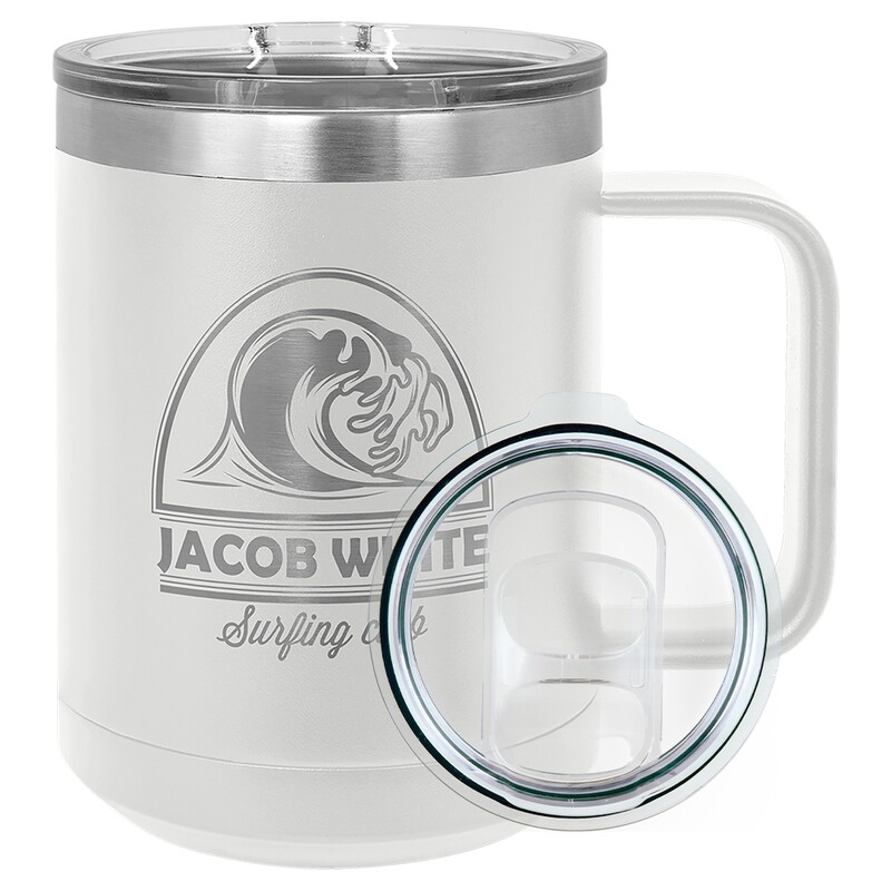 Beverage Tumblers - 15oz  White Coffee Tumbler with Sliding Lid