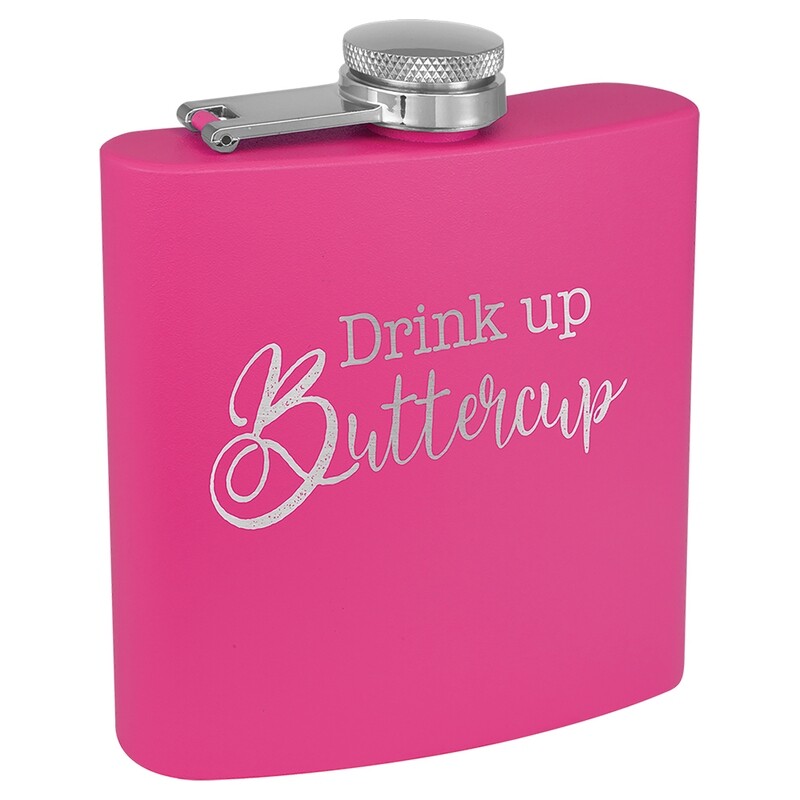 Barware &amp; Flasks - 6oz Pink Matte Stainless Steel Flask