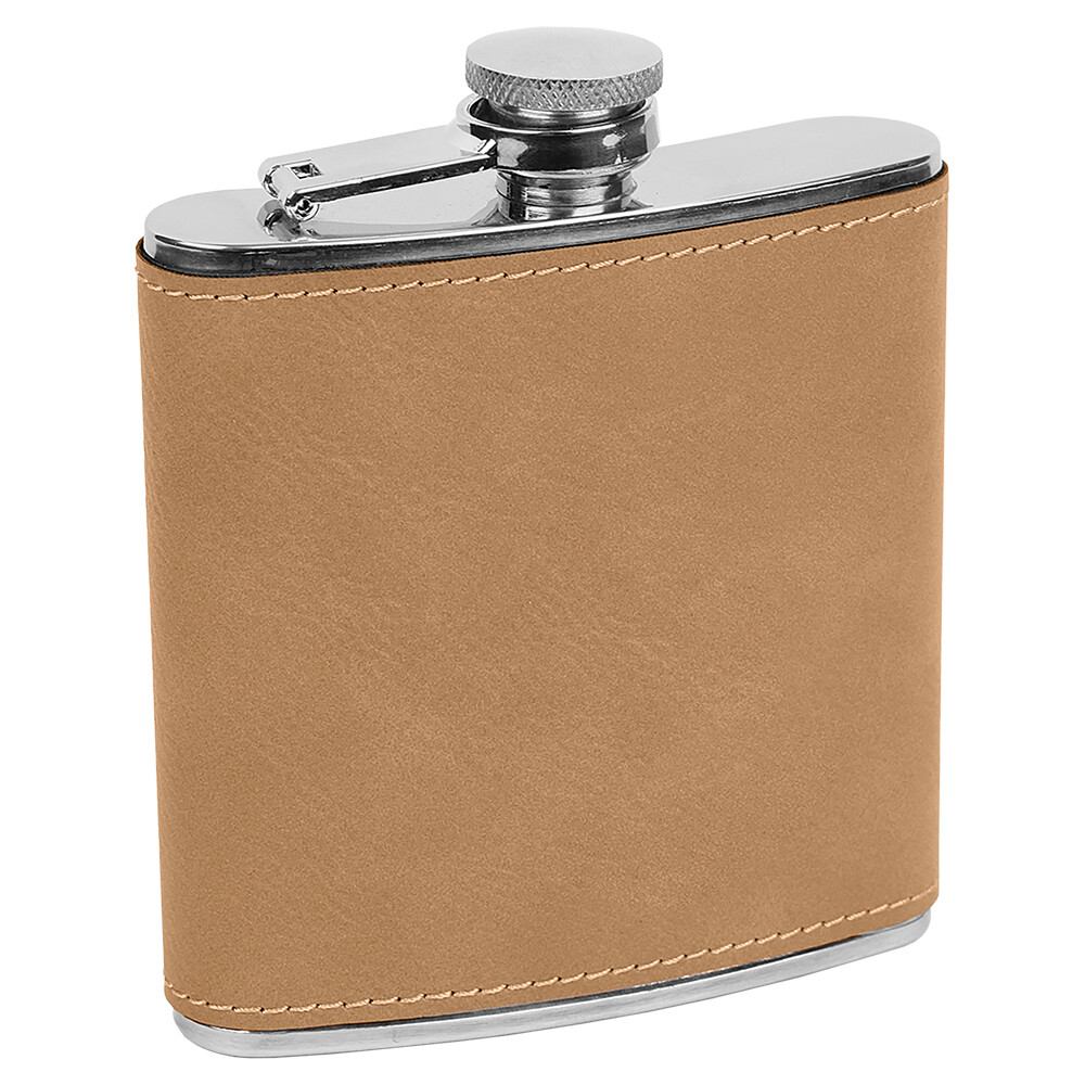 Barware &amp; Flasks - 6oz Light Brown Leatherette Stainless Steel Flask
