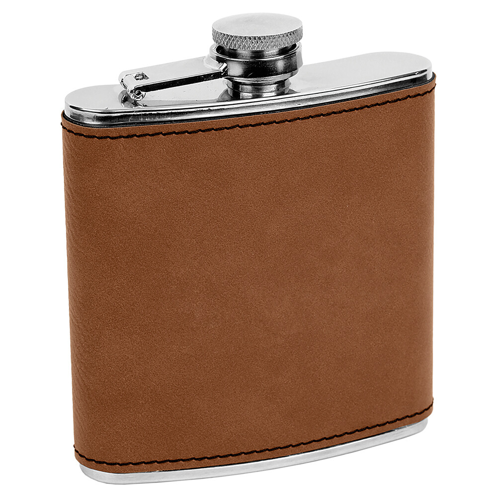 Barware &amp; Flasks - 6oz Dark Brown Leatherette Stainless Steel Flask