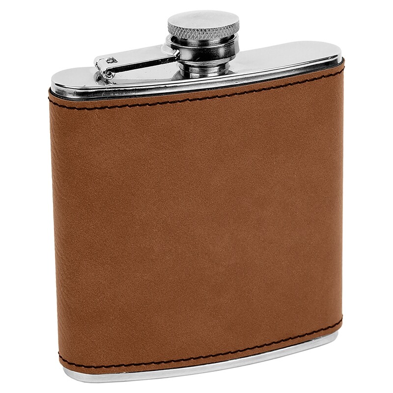 Barware &amp; Flasks - 6oz Dark Brown Leatherette Stainless Steel Flask