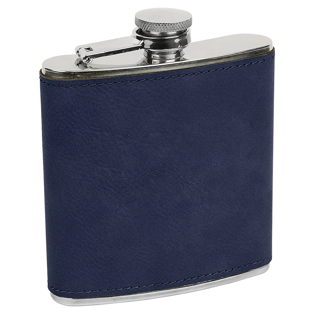 Barware &amp; Flasks - 6oz Navy Blue with Black Leatherette Stainless Steel Flask