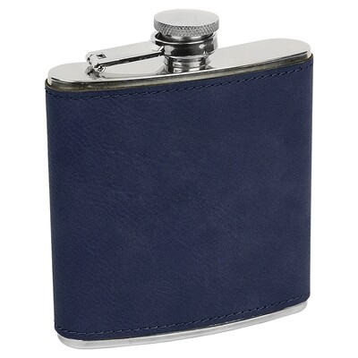 Barware & Flasks - 6oz Navy Blue with Black Leatherette Stainless Steel Flask