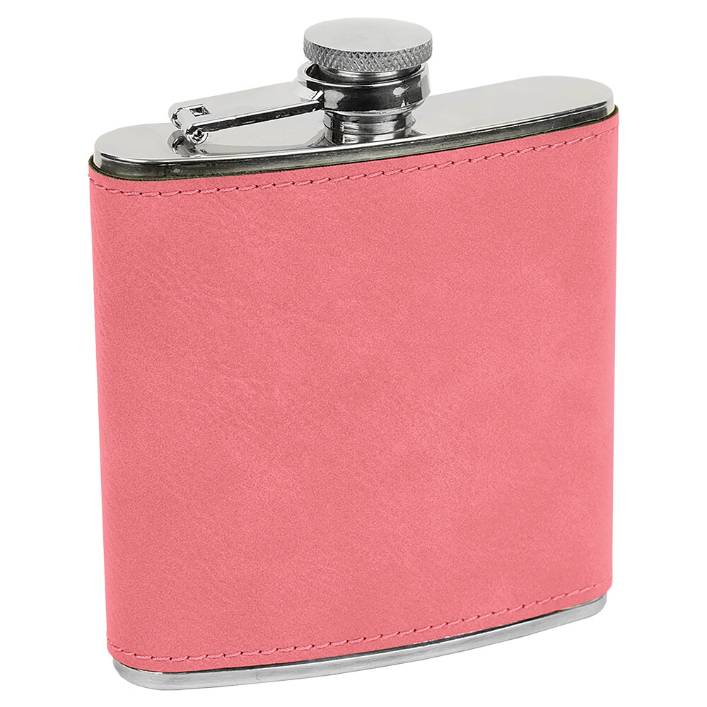 Barware &amp; Flasks - 6oz Pink Leatherette Stainless Steel Flask