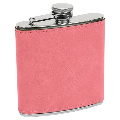 Barware & Flasks - 6oz Pink Leatherette Stainless Steel Flask