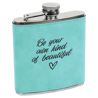 Barware &amp; Flasks - 6oz Teal Leatherette Stainless Steel Flask