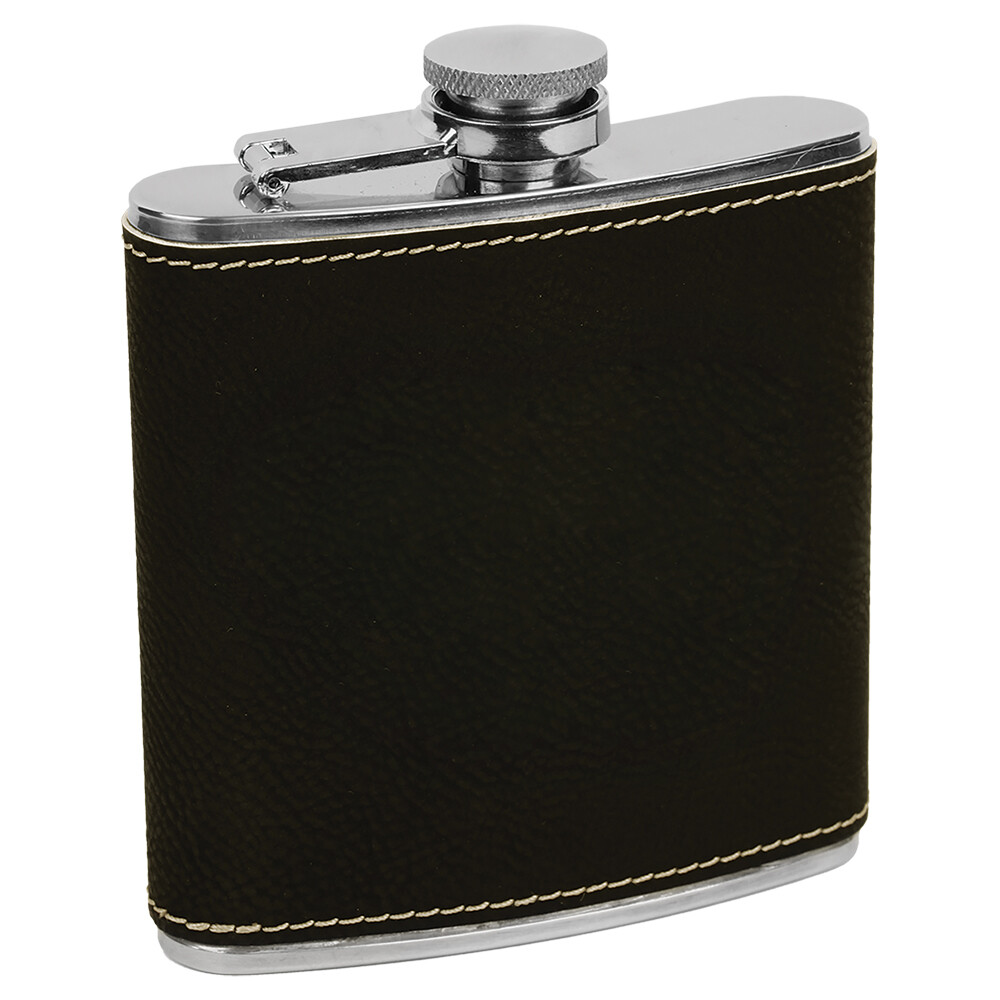 Barware &amp; Flasks - 6oz Black with Silver Leatherette Stainless Steel Flask