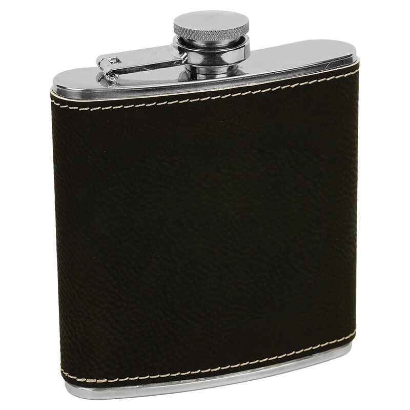 Barware &amp; Flasks - 6oz Black with Silver Leatherette Stainless Steel Flask
