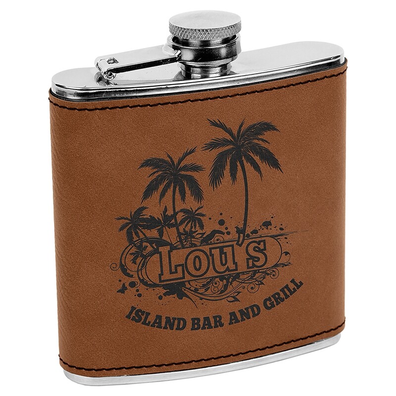 Barware &amp; Flasks - 6oz Dark Brown Leatherette Stainless Steel Flask