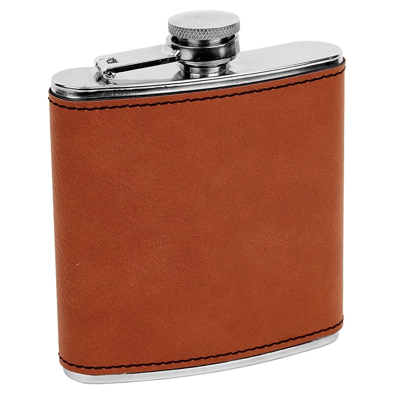 Barware &amp; Flasks - 6oz Rawhide Leatherette Stainless Steel Flask