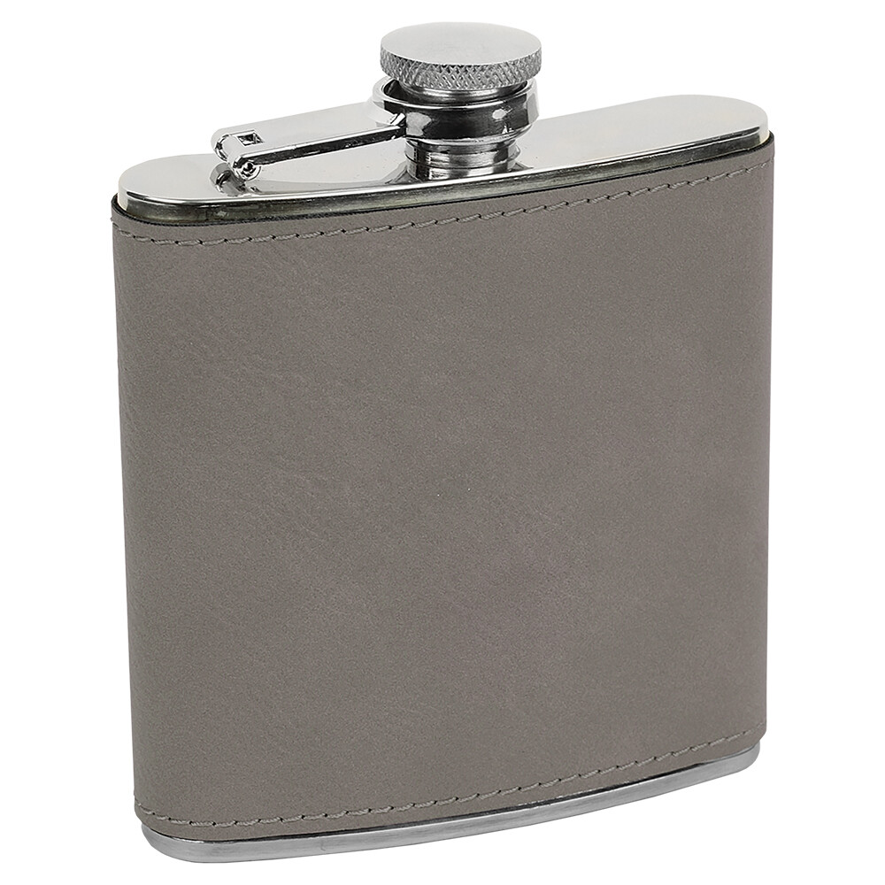 Barware &amp; Flasks - 6oz Gray Leatherette Stainless Steel Flask