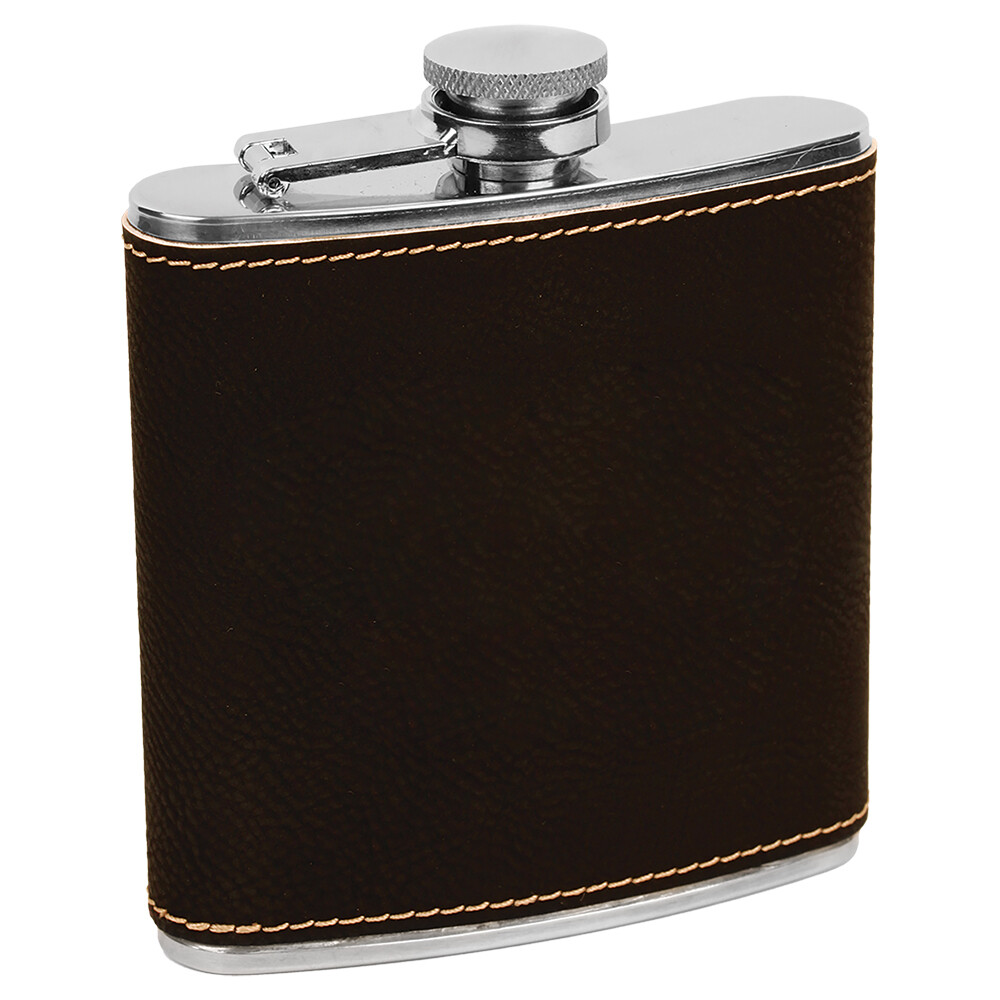 Barware &amp; Flasks - 6oz Black with Gold Leatherette Stainless Steel Flask