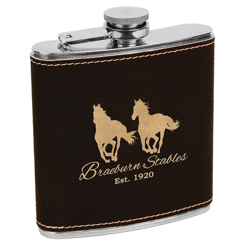 Barware &amp; Flasks - 6oz Black with Gold Leatherette Stainless Steel Flask