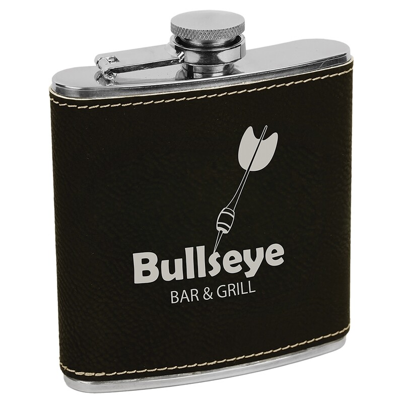 Barware &amp; Flasks - 6oz Black with Silver Leatherette Stainless Steel Flask