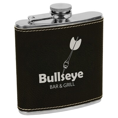 Barware &amp; Flasks - 6oz Black with Silver Leatherette Stainless Steel Flask