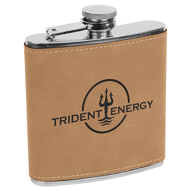 Barware &amp; Flasks - 6oz Light Brown Leatherette Stainless Steel Flask