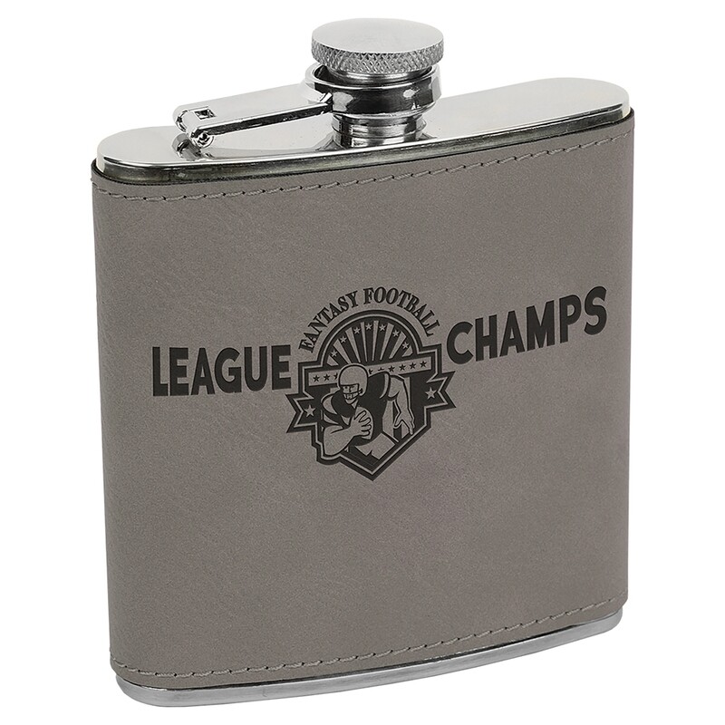 Barware &amp; Flasks - 6oz Gray Leatherette Stainless Steel Flask