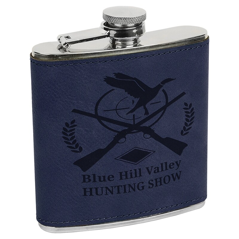 Barware &amp; Flasks - 6oz Navy Blue with Black Leatherette Stainless Steel Flask