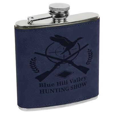 Barware &amp; Flasks - 6oz Navy Blue with Black Leatherette Stainless Steel Flask
