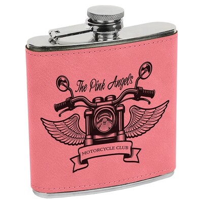 Barware &amp; Flasks - 6oz Pink Leatherette Stainless Steel Flask