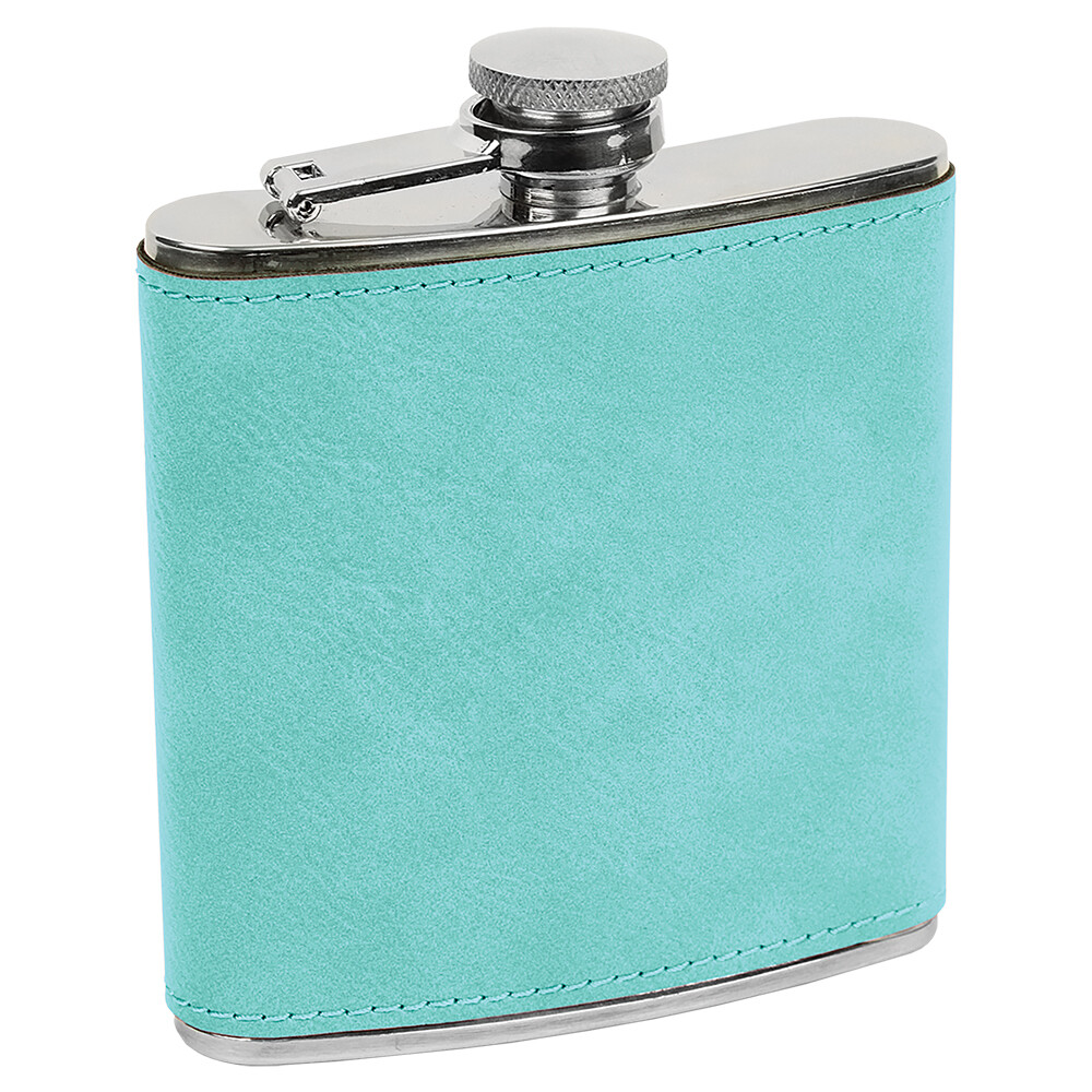 Barware &amp; Flasks - 6oz Teal Leatherette Stainless Steel Flask