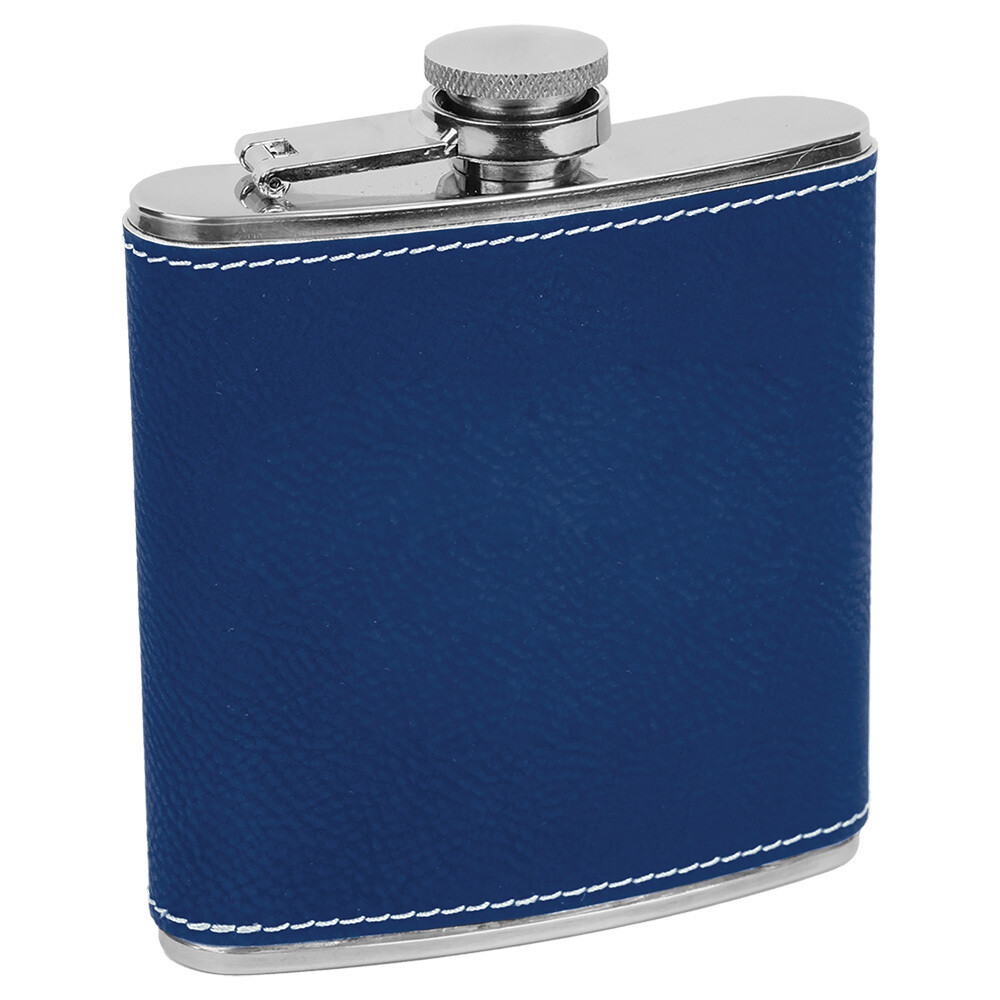 Barware &amp; Flasks - 6oz Royal Blue with Silver Leatherette Stainless Steel Flask