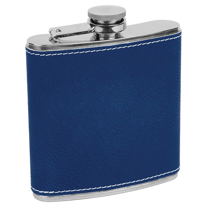 Barware &amp; Flasks - 6oz Royal Blue with Silver Leatherette Stainless Steel Flask