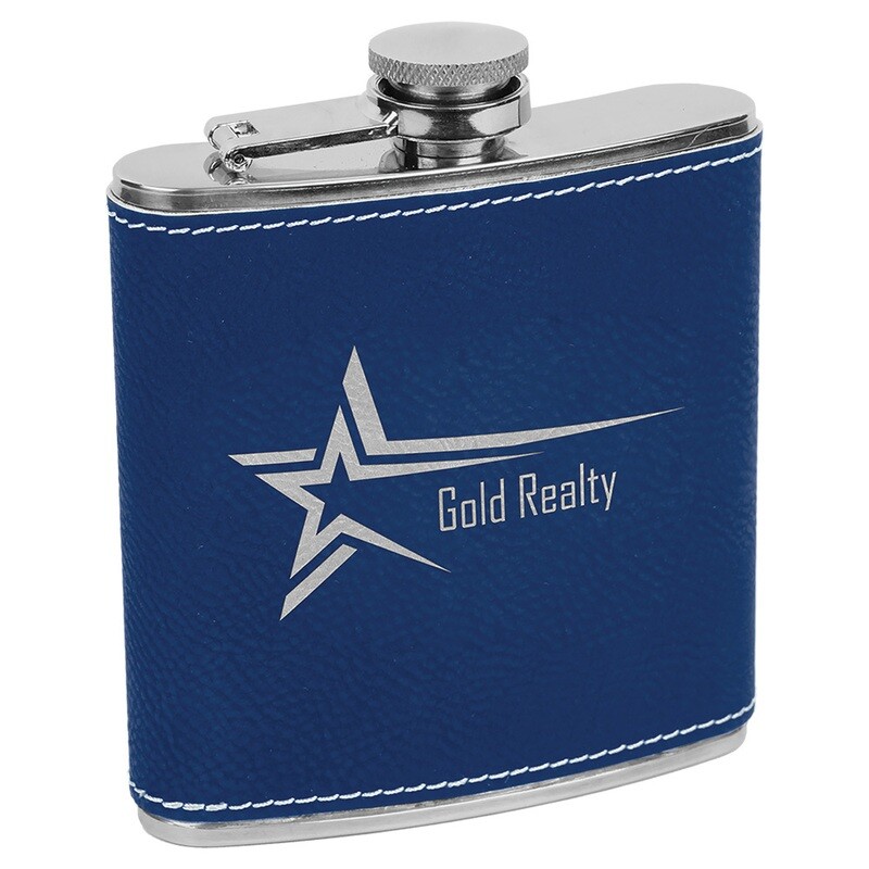 Barware &amp; Flasks - 6oz Royal Blue with Silver Leatherette Stainless Steel Flask