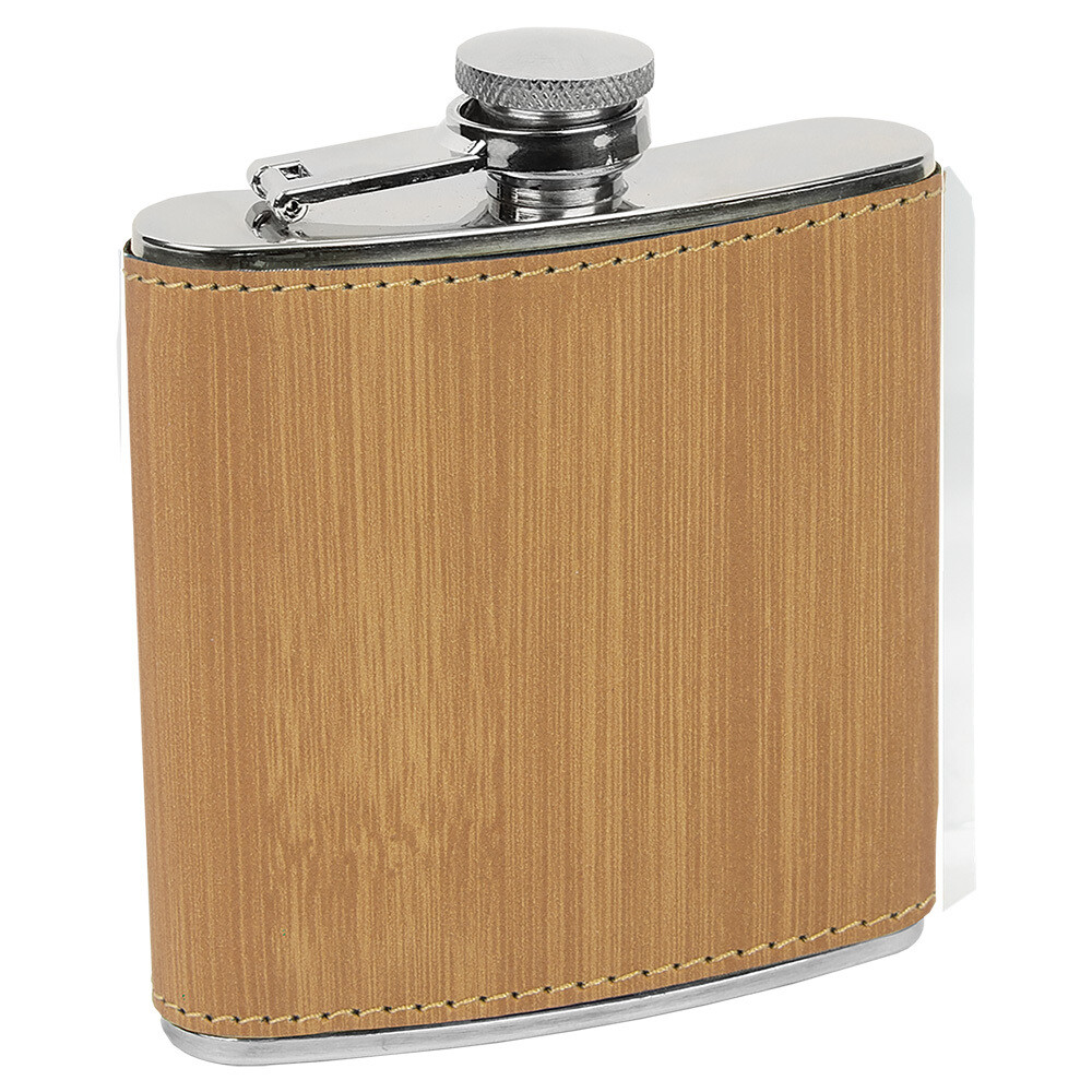 Barware &amp; Flasks - 6oz Bamboo Leatherette Stainless Steel Flask