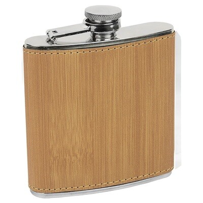 Barware & Flasks - 6oz Bamboo Leatherette Stainless Steel Flask