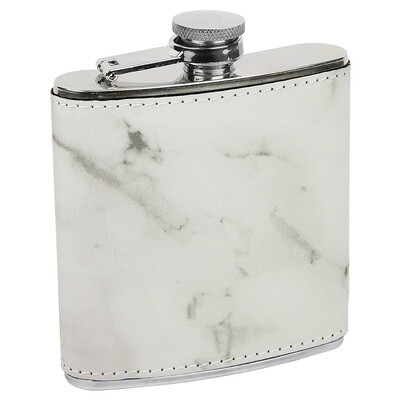 Barware &amp; Flasks - 6oz White Marble Leatherette Stainless Steel Flask