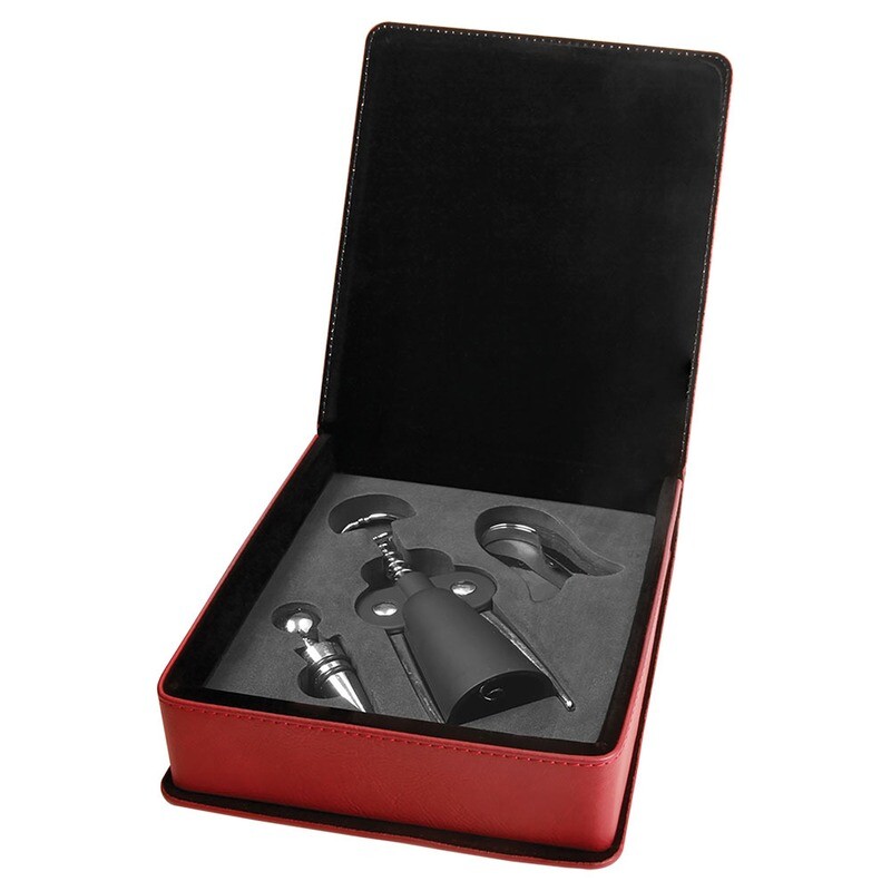 Beer &amp; Wine Gifts - Rose Leatherette 3-Piece Wine Tool Gift Set