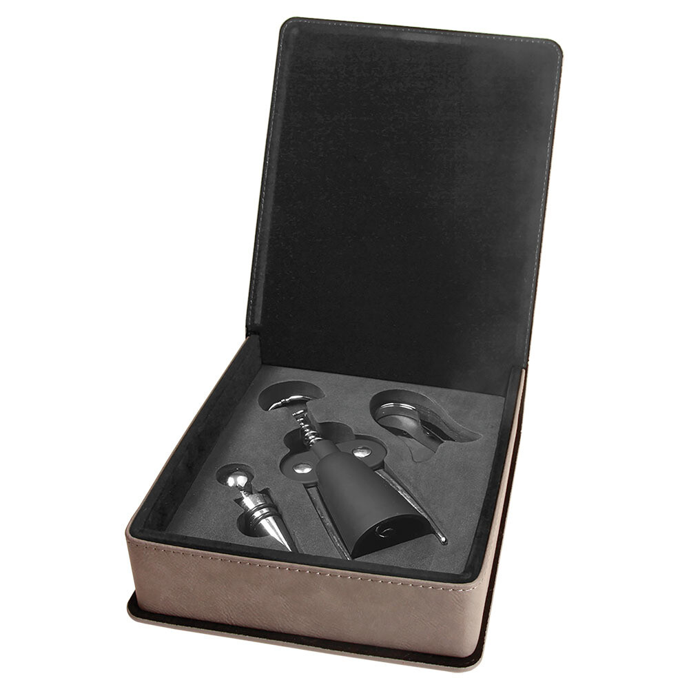 Beer &amp; Wine Gifts - Gray Leatherette 3-Piece Wine Tool Gift Set