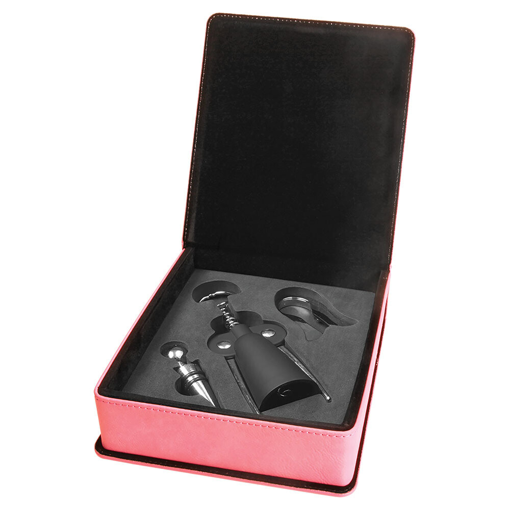 Beer &amp; Wine Gifts - Pink Leatherette 3-Piece Wine Tool Gift Set