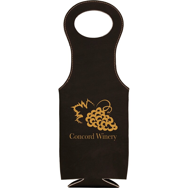 Beer &amp; Wine Gifts - Black with Gold Leatherette Wine Bag