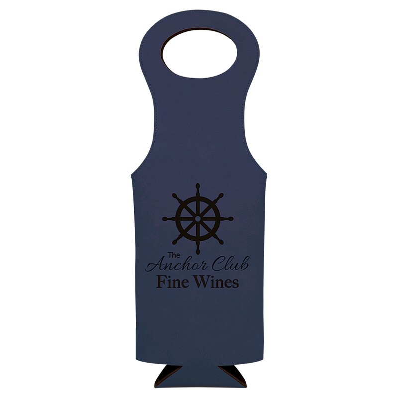 Beer &amp; Wine Gifts - Navy Blue with Black Leatherette Wine Bag