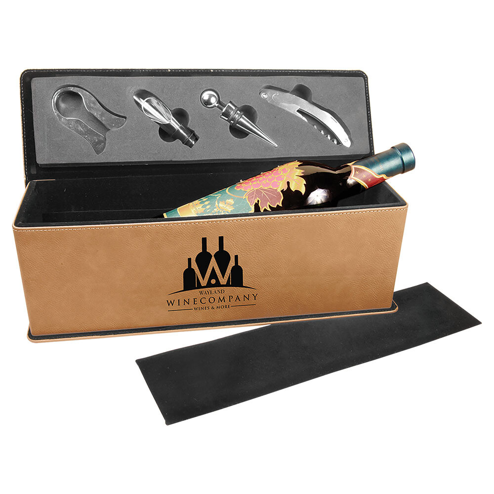 Beer &amp; Wine Gifts - Light Brown Leatherette Wine Box with Tools