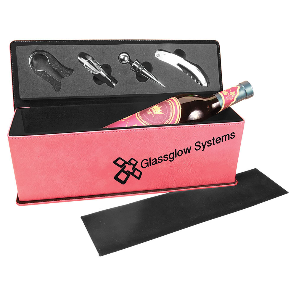 Beer &amp; Wine Gifts - Pink Leatherette Wine Box with Tools