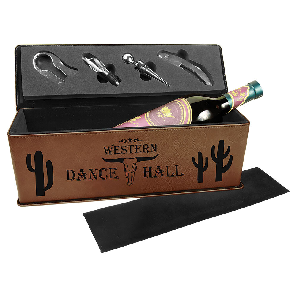 Beer &amp; Wine Gifts - Dark Brown Leatherette Wine Box with Tools