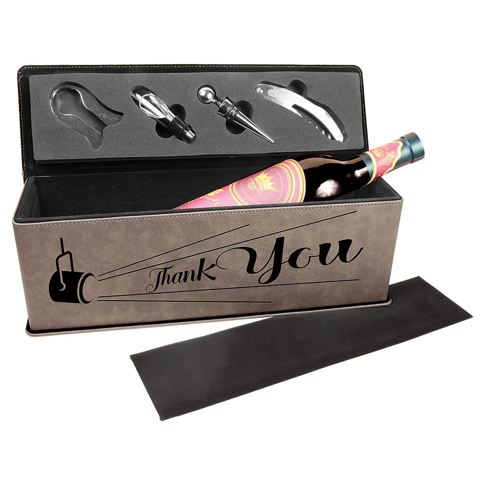 Beer &amp; Wine Gifts - Gray Leatherette Wine Box with Tools