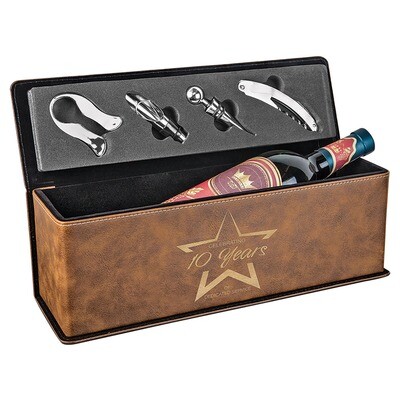 Beer &amp; Wine Gifts - Rustic Brown with Gold Leatherette Wine Box with Tools