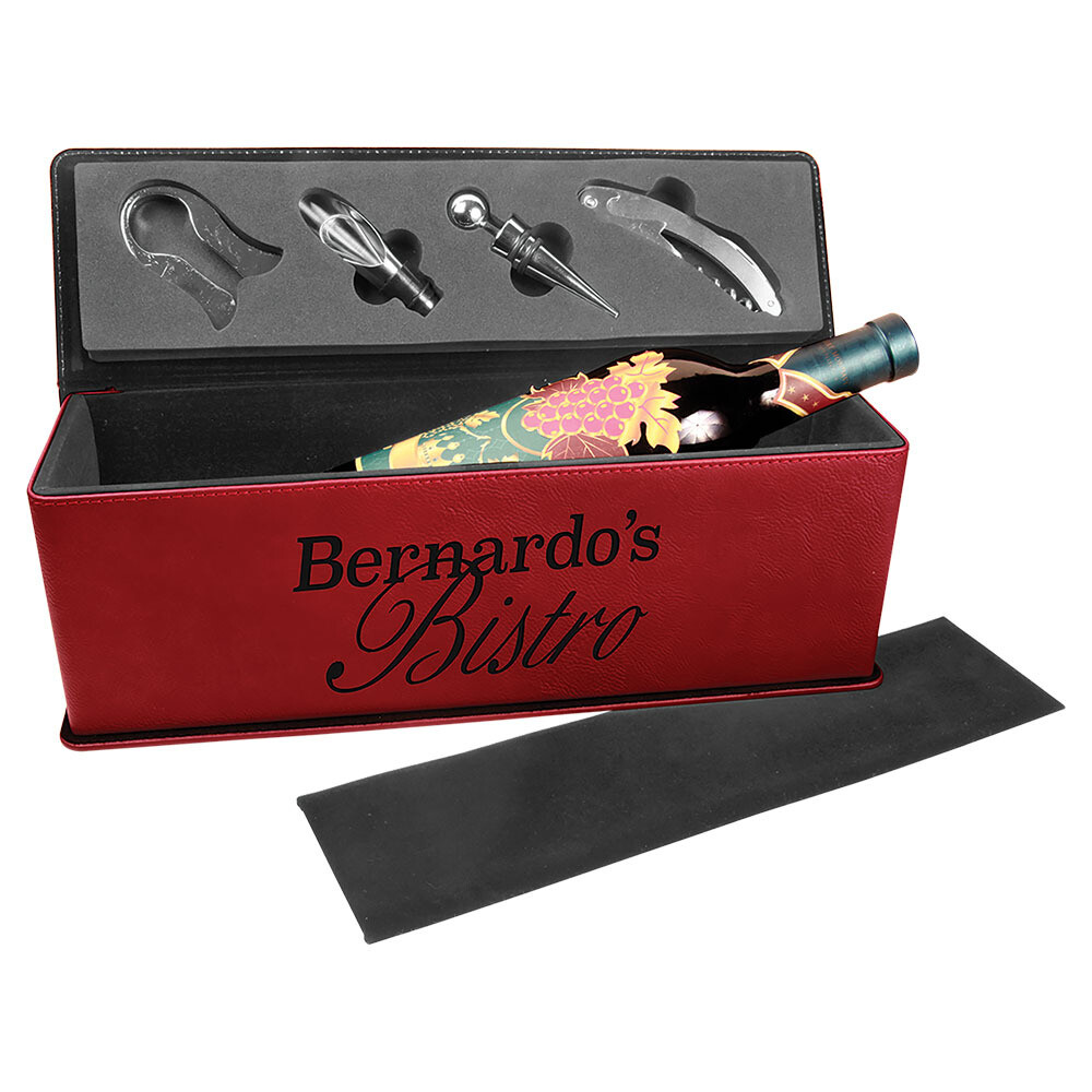Beer &amp; Wine Gifts - Rose Leatherette Wine Box with Tools