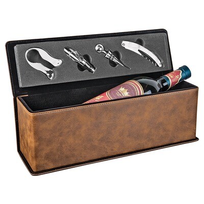 Beer &amp; Wine Gifts - Rustic Brown with Gold Leatherette Wine Box with Tools
